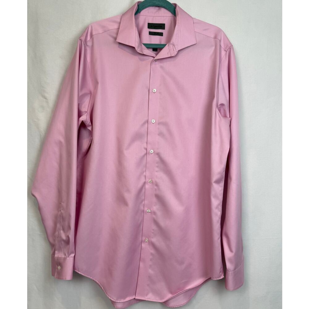 CK Calvin Klein Infinite Non Iron Dress Shirt Pink Slim Tall 17 36 37 Stretch